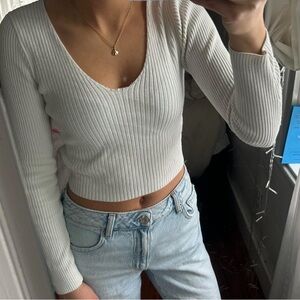 Brandy Melville Cream Ribbed Long Sleeve Top